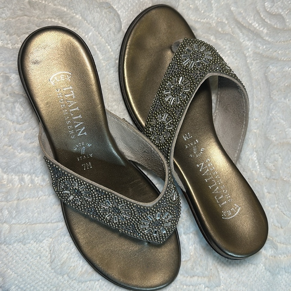 Italian shoemakers Beaded Sandals flex insole sz 7 M - Picture 2 of 10